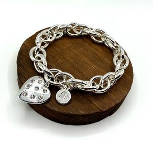 Liz Claiborne Silver Heart Charm Bracelet NWOT